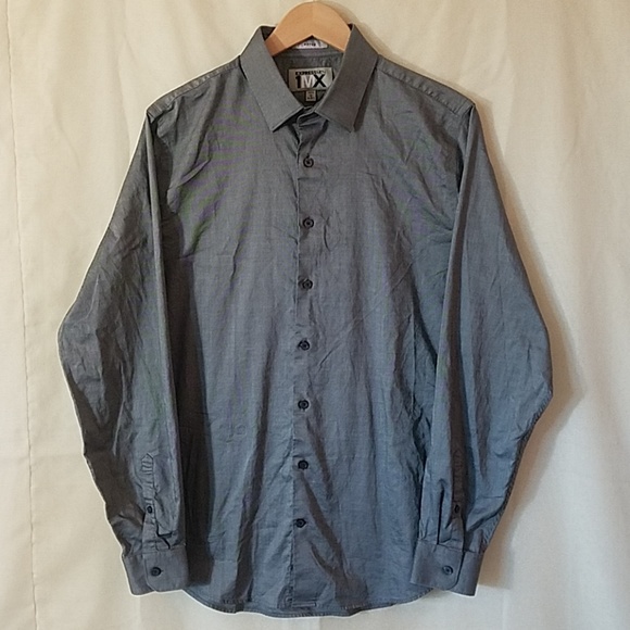 Express 1MX Fitted Charcoal Gray Mens Dress Shirt Large - Picture 2 of 5